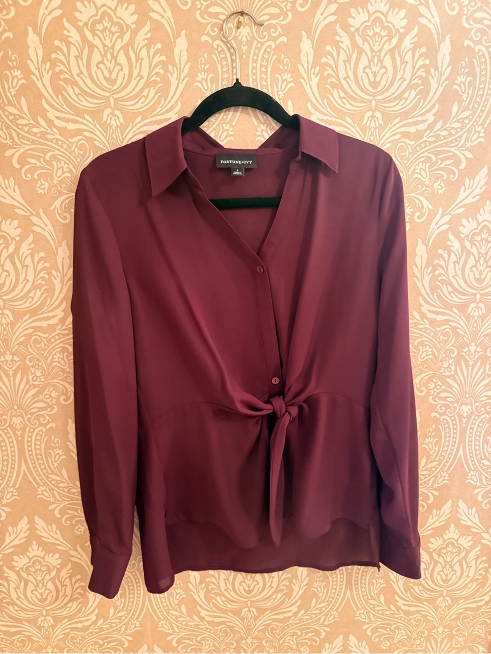 Hope and Ivy Burgundy Tie-Front Blouse